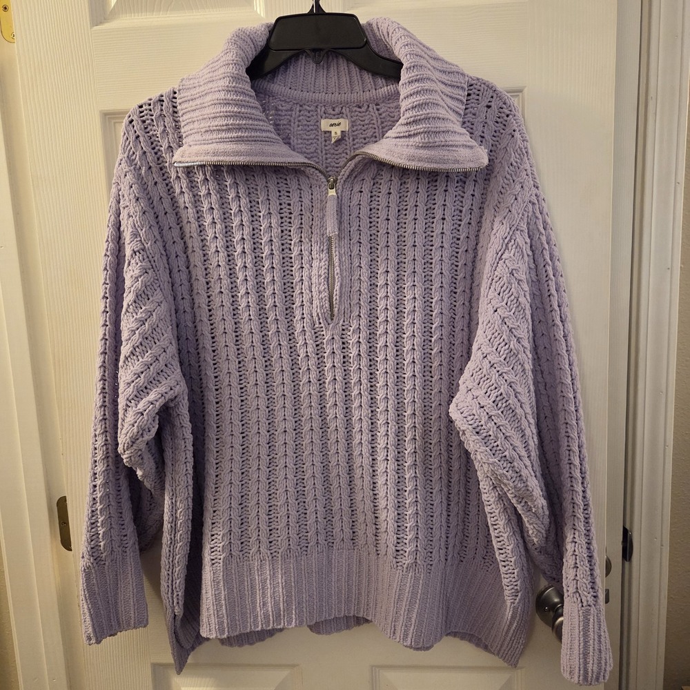 Aerie XL chunky cable open knit lavender pullover sweater oversized casual cozy